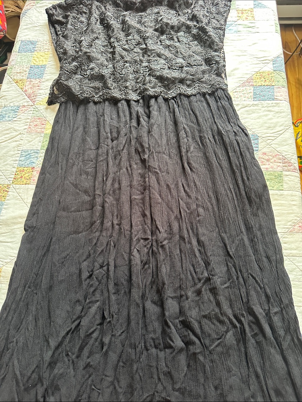 W—vintage Black Lace Top Maxi Dress - Elegant Evening Style